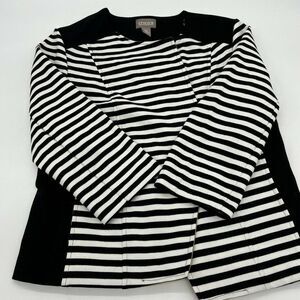 Chico’s Women's Black White & Tan Striped Open Front Jacket size 0 XL